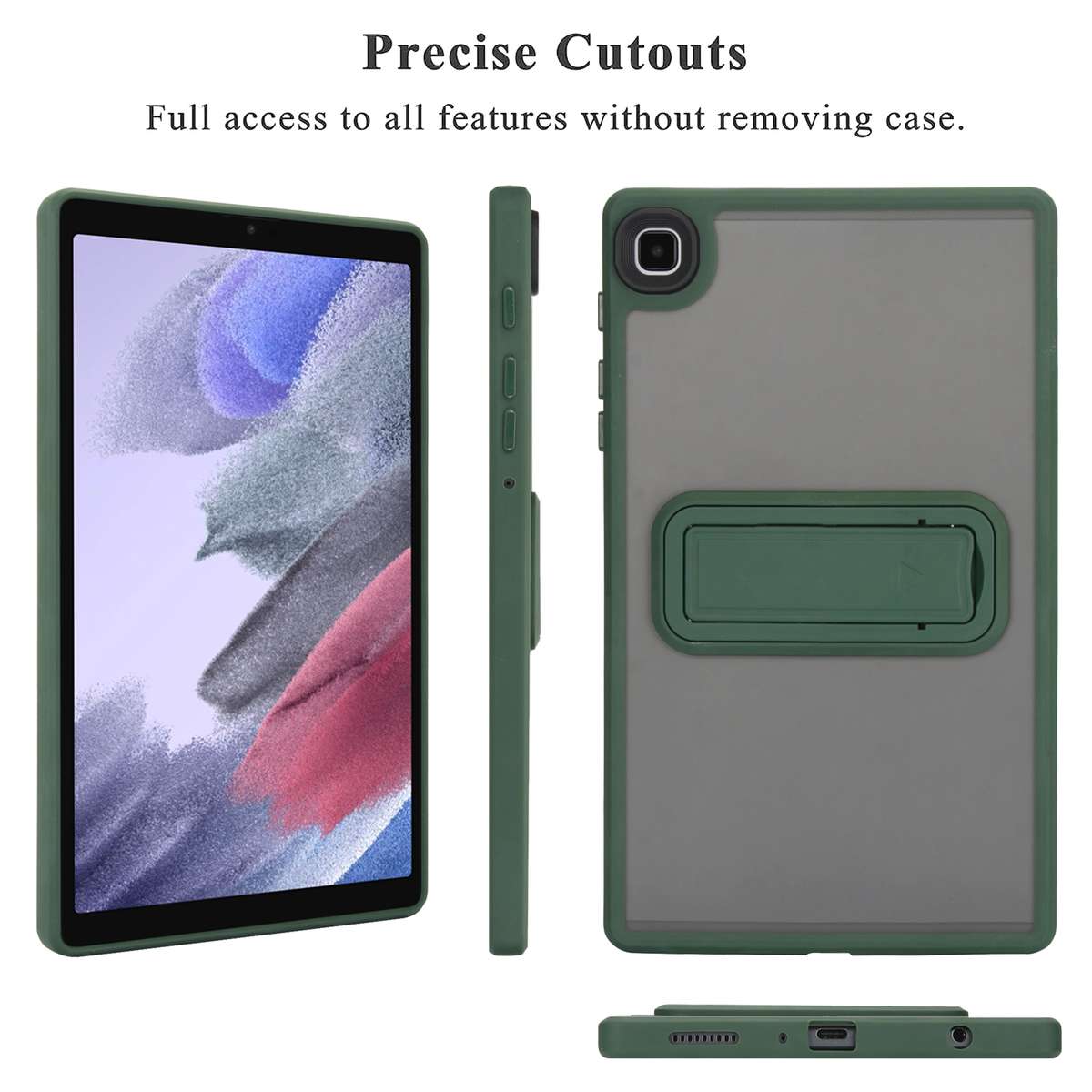 For Samsung Galaxy Tab A11 / A9 Skin Feel Holder PC Hybrid TPU Tablet Case(Dark Green)