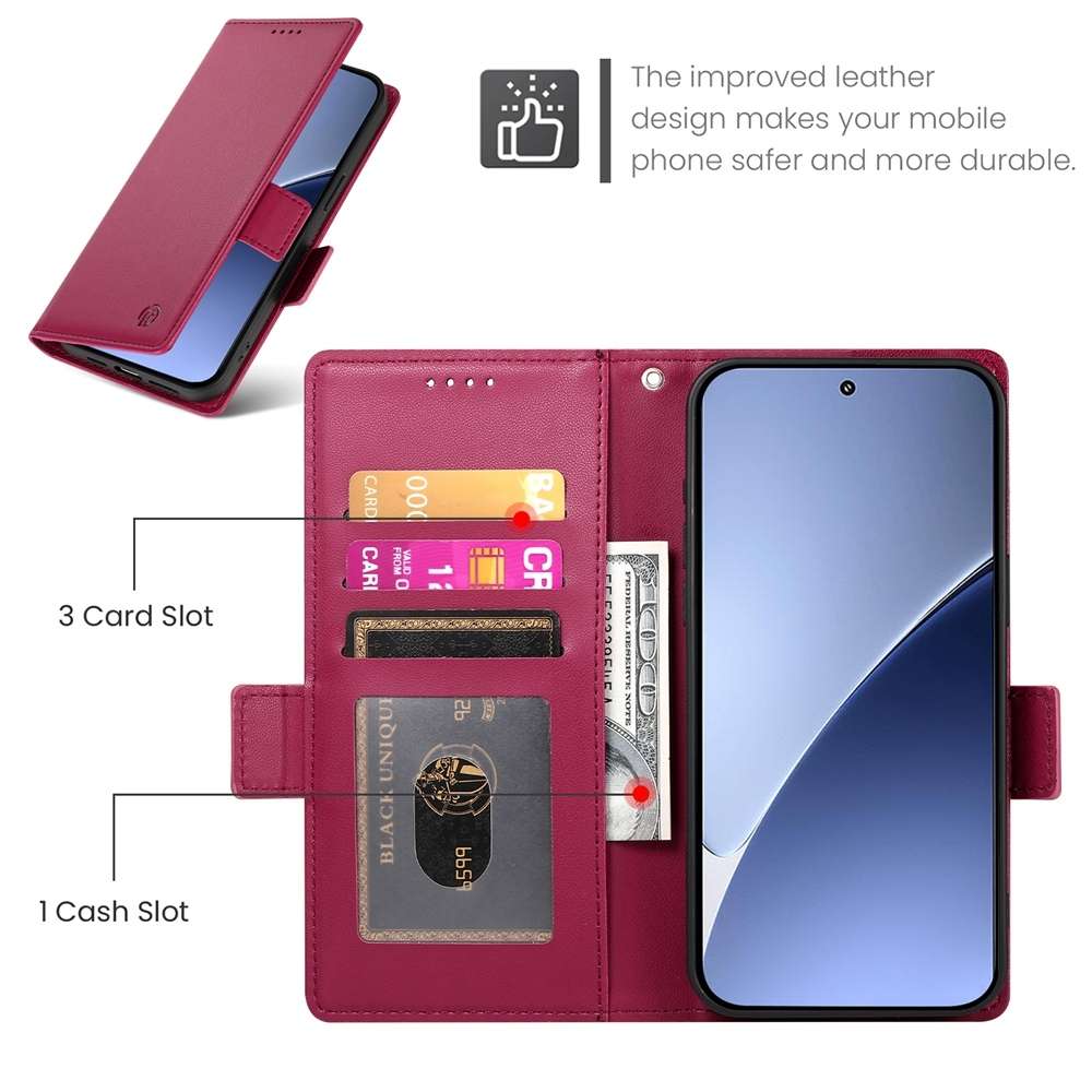 For Xiaomi 15 Side Buckle Magnetic Frosted Leather Phone Case(Wine Red)
