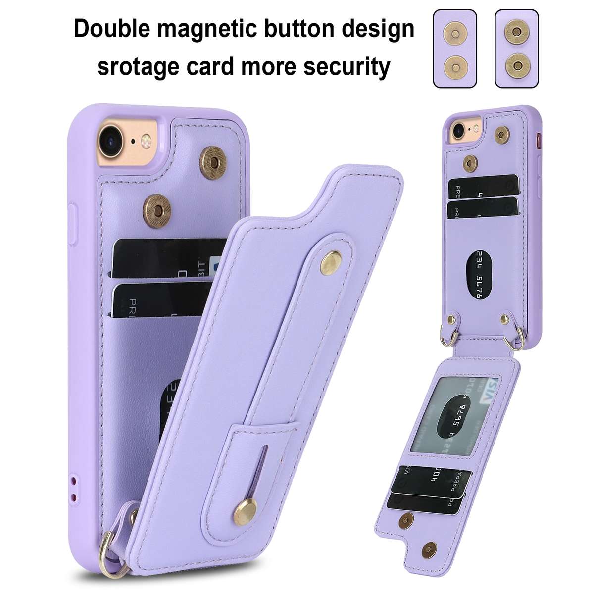 For iPhone SE 2022 / 2020 / 8 Wristband Vertical Flip Wallet Back Cover Phone Case wi ... (Purple)