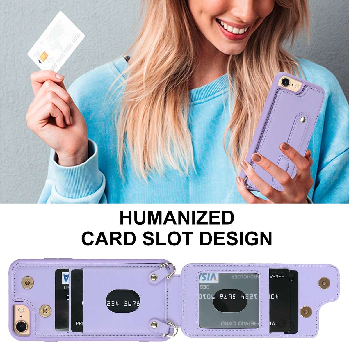 For iPhone SE 2022 / 2020 / 8 Wristband Vertical Flip Wallet Back Cover Phone Case wi ... (Purple)