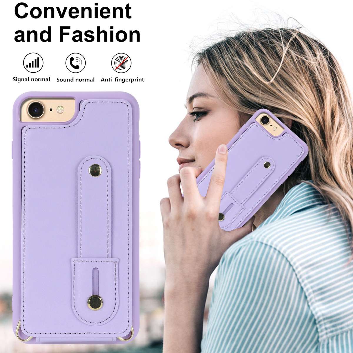 For iPhone SE 2022 / 2020 / 8 Wristband Vertical Flip Wallet Back Cover Phone Case wi ... (Purple)