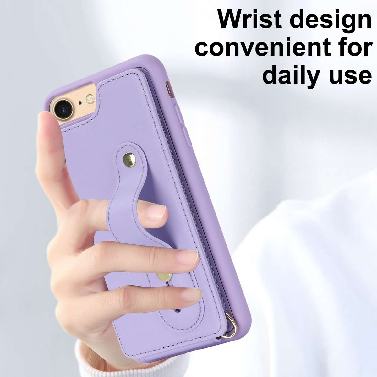 For iPhone SE 2022 / 2020 / 8 Wristband Vertical Flip Wallet Back Cover Phone Case wi ... (Purple)