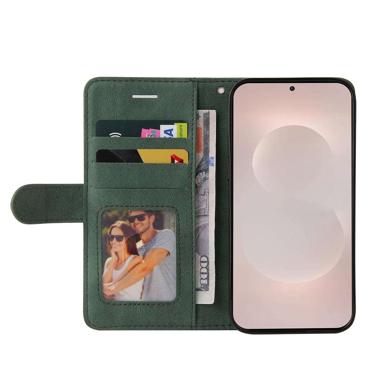For Samsung Galaxy S26 Edge 5G Dual-color Splicing Flip Leather Phone Case(Green)