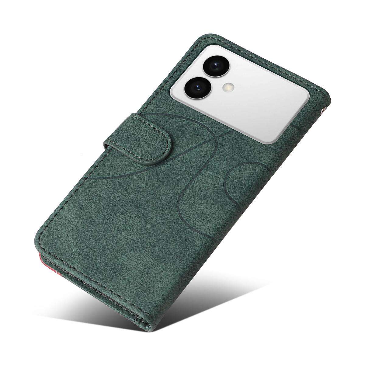 For Samsung Galaxy S26 Edge 5G Dual-color Splicing Flip Leather Phone Case(Green)