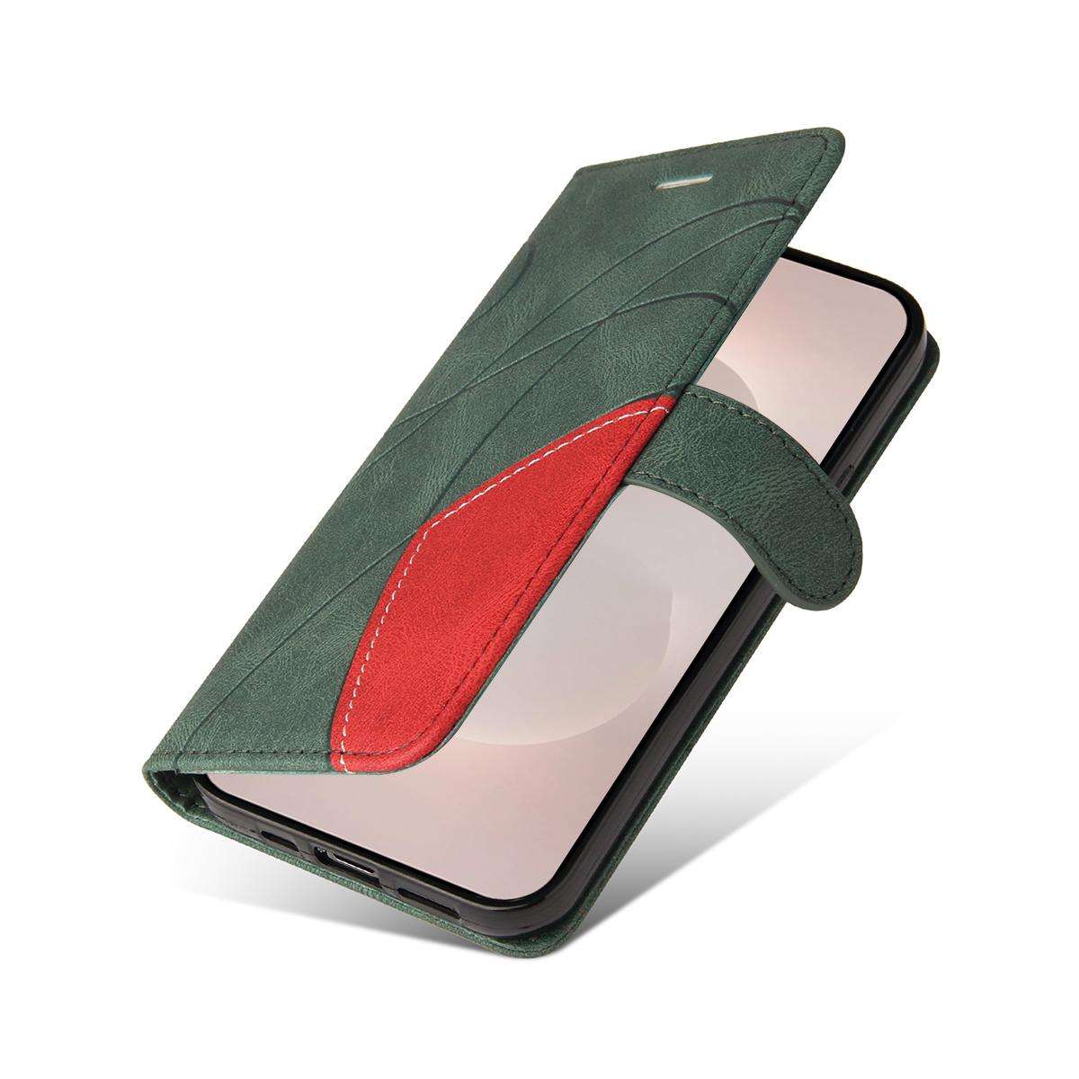 For Samsung Galaxy S26 Edge 5G Dual-color Splicing Flip Leather Phone Case(Green)