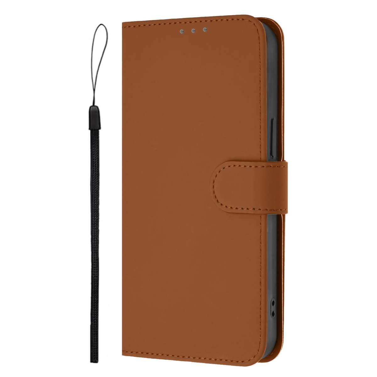 For T-Mobile Revvl 8 Skin Feel Solid Color Leather Phone Case with Lanyard(Brown)