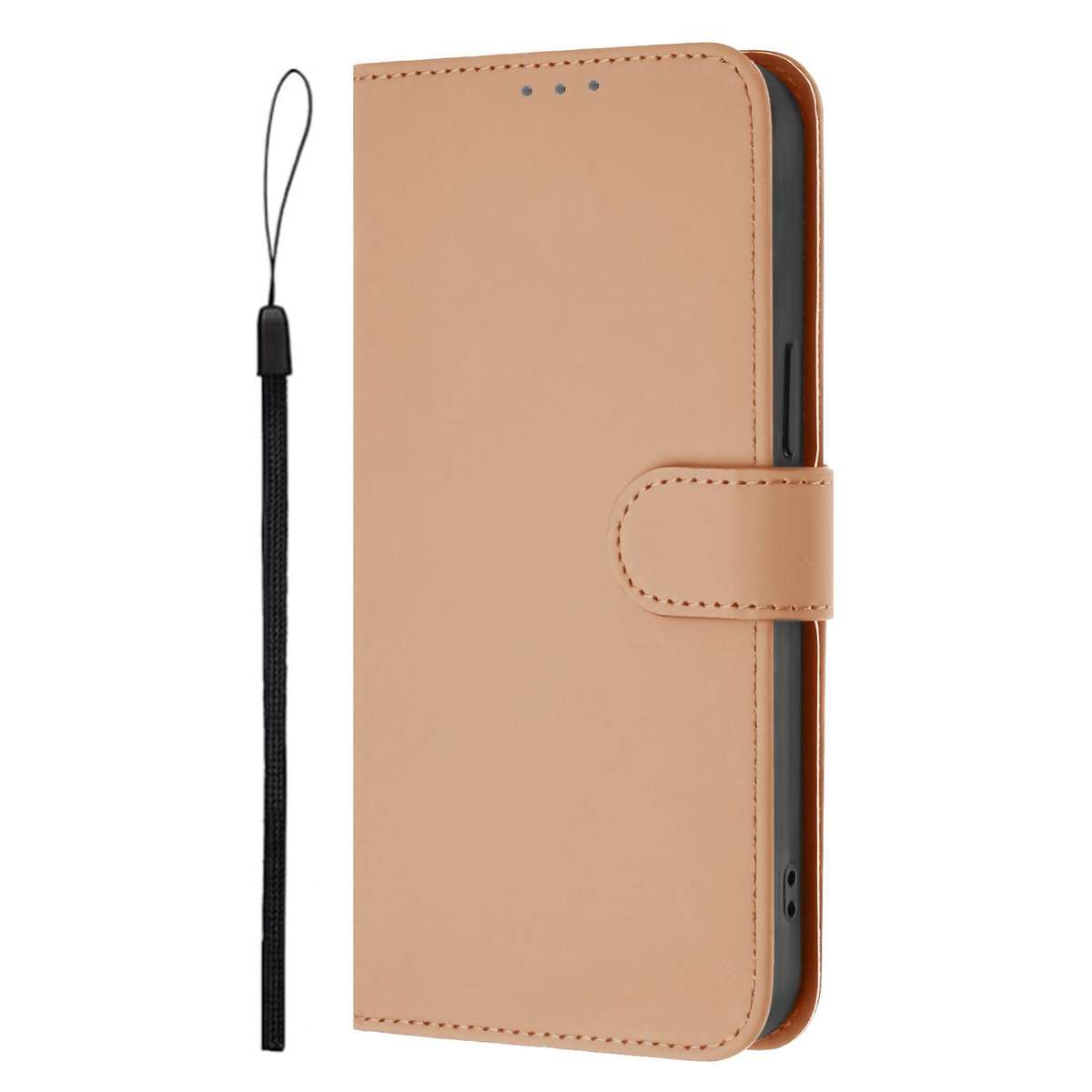 For T-Mobile Revvl 8 Skin Feel Solid Color Leather Phone Case with Lanyard(Nude)