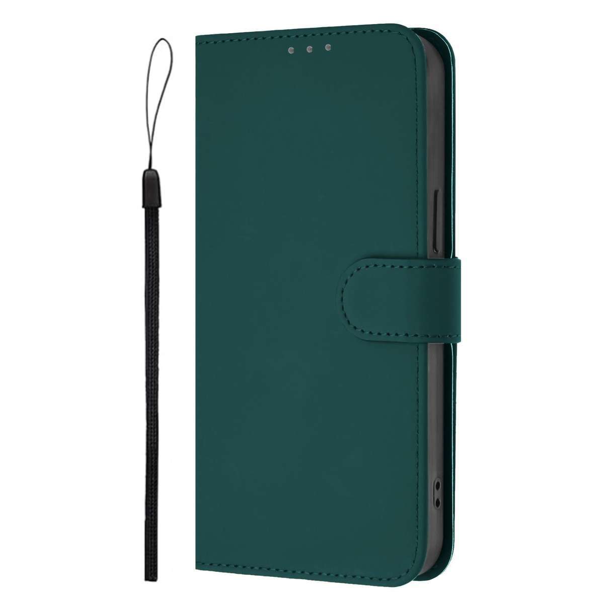 For T-Mobile Revvl 8 Skin Feel Solid Color Leather Phone Case with Lanyard(Dark Green)