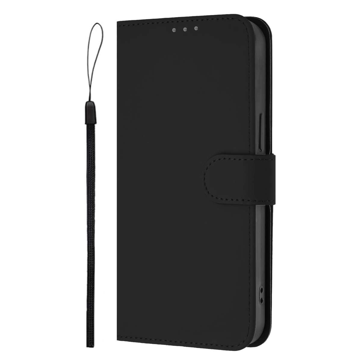 For T-Mobile Revvl 8 Skin Feel Solid Color Leather Phone Case with Lanyard(Black)