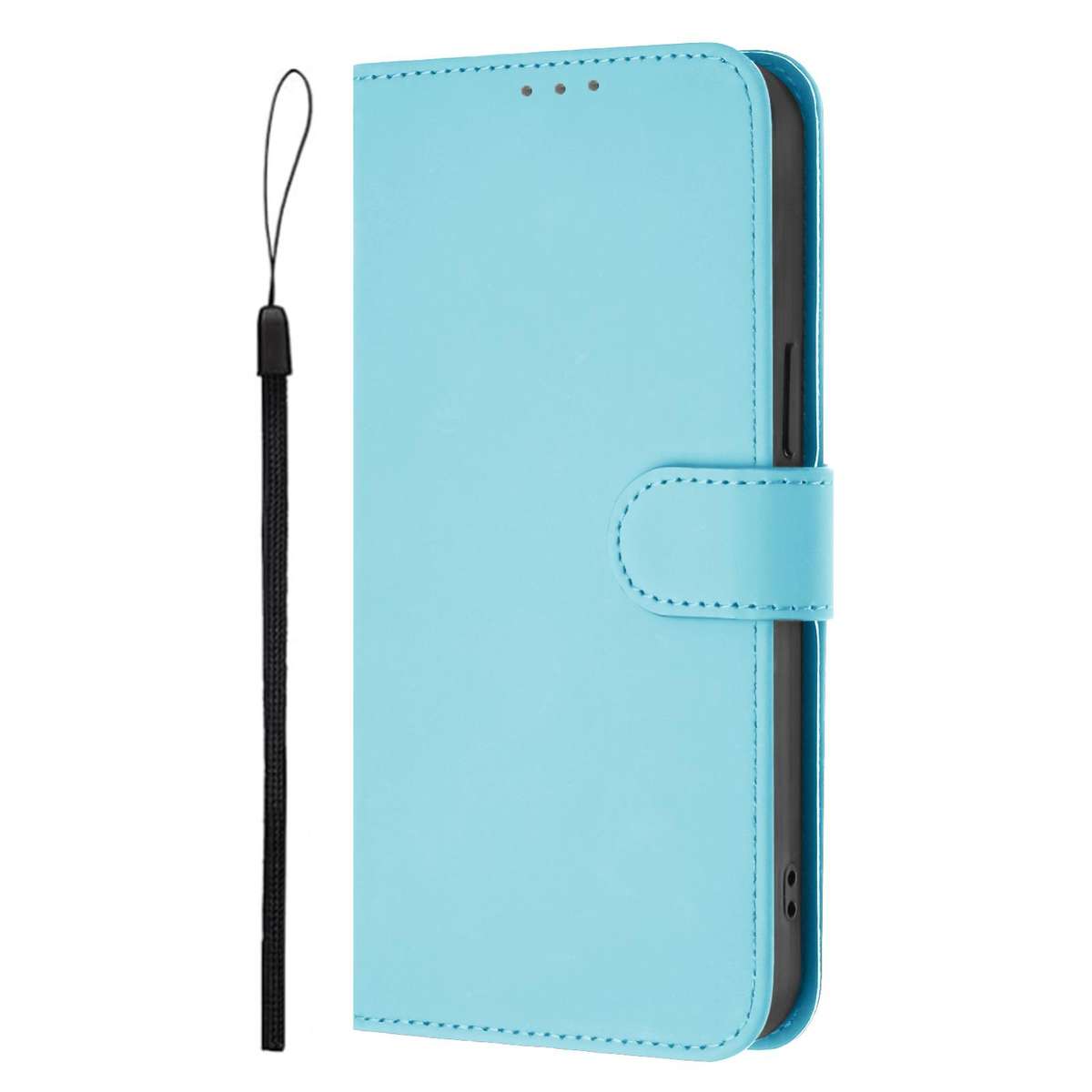 For T-Mobile Revvl 8 Skin Feel Solid Color Leather Phone Case with Lanyard(Sky Blue)