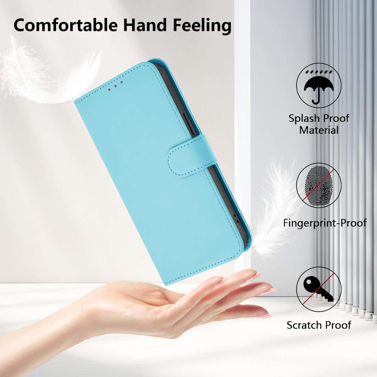 For T-Mobile Revvl 8 Skin Feel Solid Color Leather Phone Case with Lanyard(Sky Blue)
