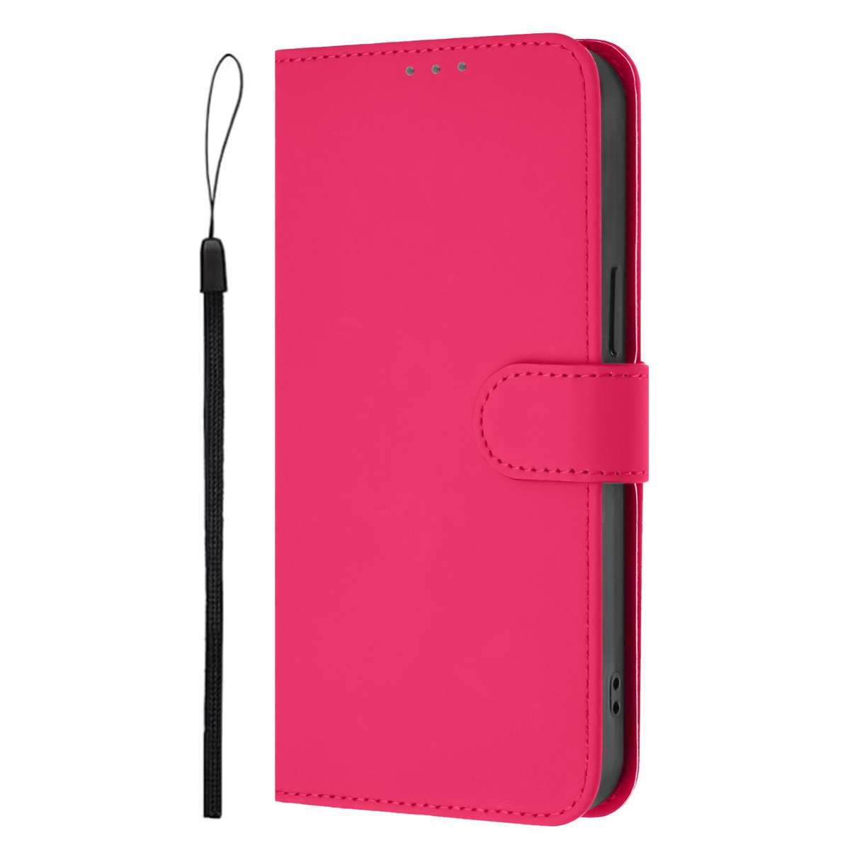 For T-Mobile Revvl 8 Skin Feel Solid Color Leather Phone Case with Lanyard(Rose Red)