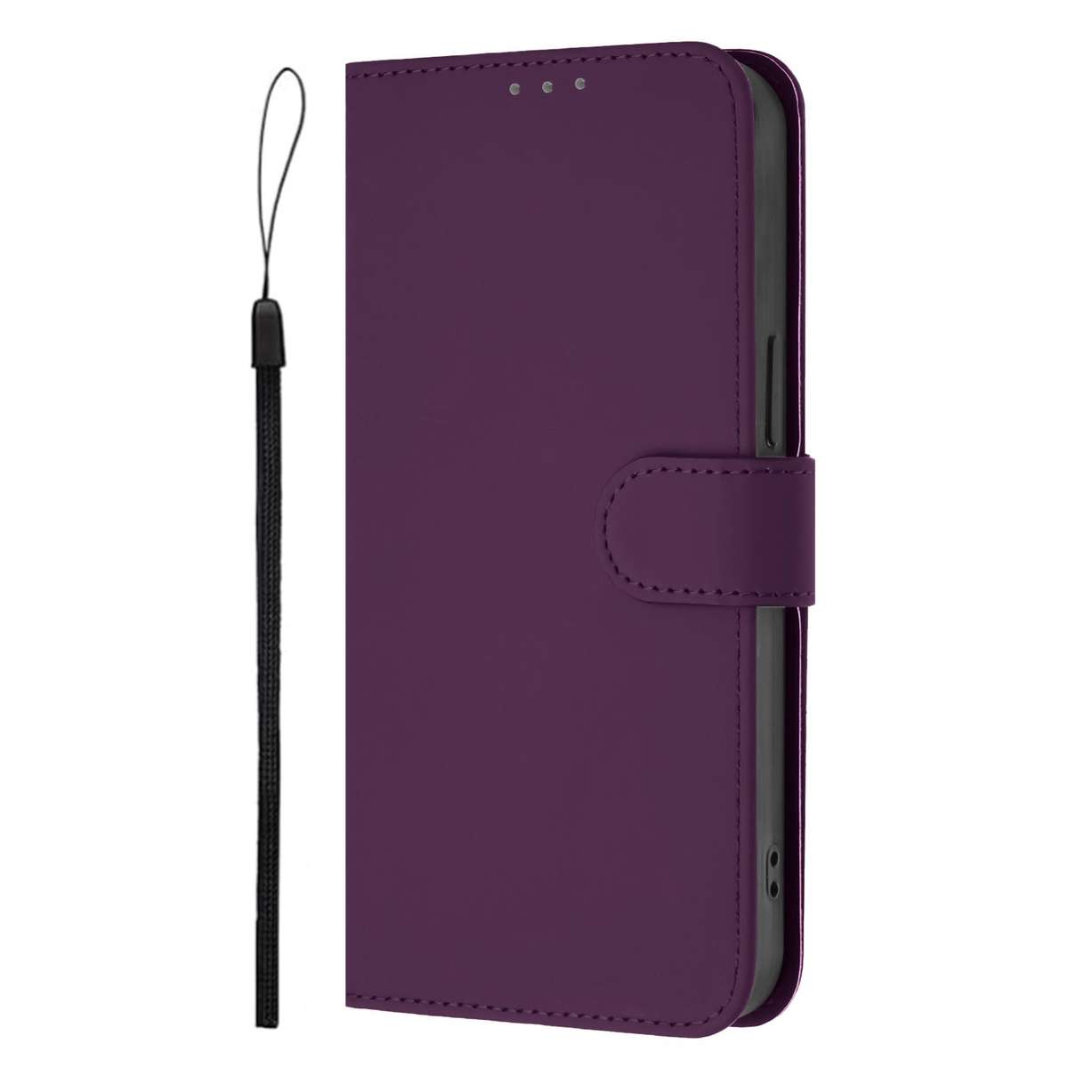 For T-Mobile Revvl 8 Skin Feel Solid Color Leather Phone Case with Lanyard(Violet)