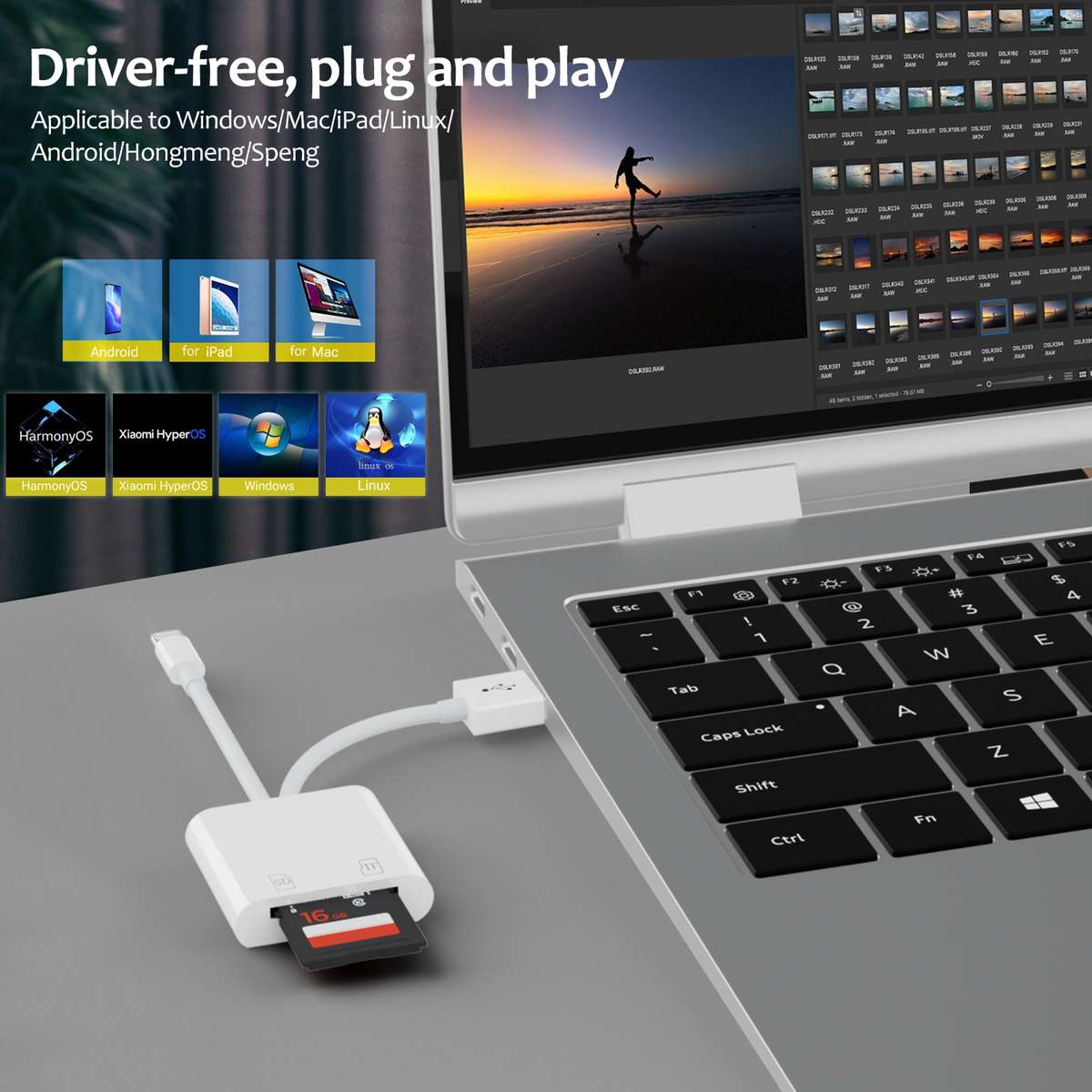 NK-101Y TL Pro USB-C / Type-C, 8 Pin, USB to TF, SD Card Slot Multi-function Card Reader(White)