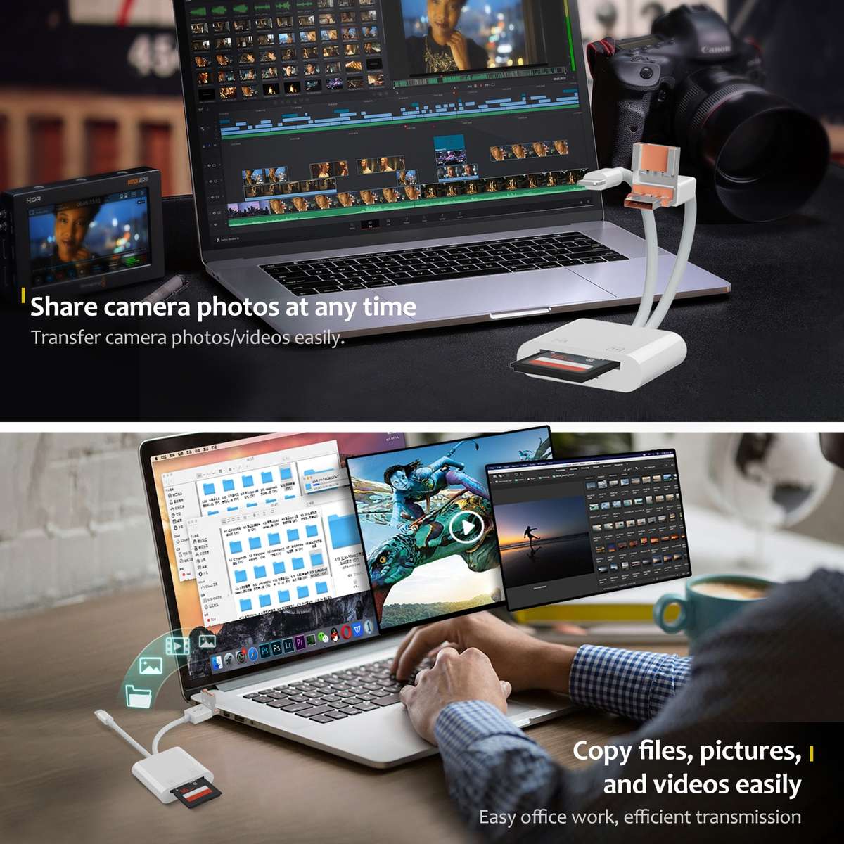 NK-101Y TL Pro USB-C / Type-C, 8 Pin, USB to TF, SD Card Slot Multi-function Card Reader(White)