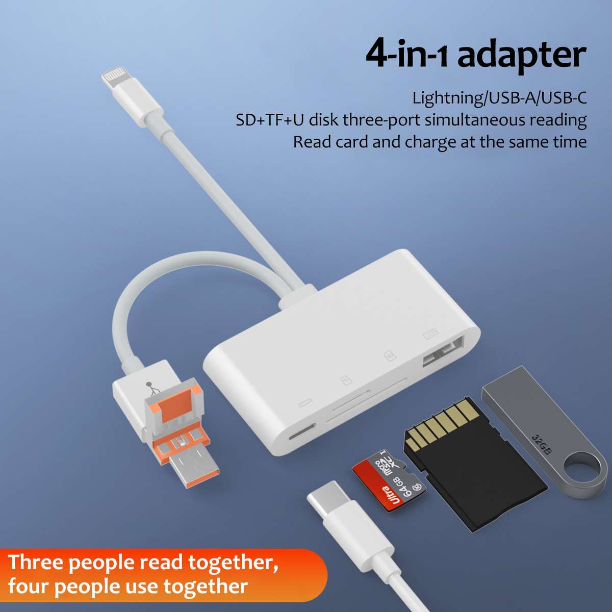 NK-108TL Pro USB-C / Type-C, 8 Pin, USB to USB-C / Type-C, USB, TF, SD Card Multi-func ... (White)