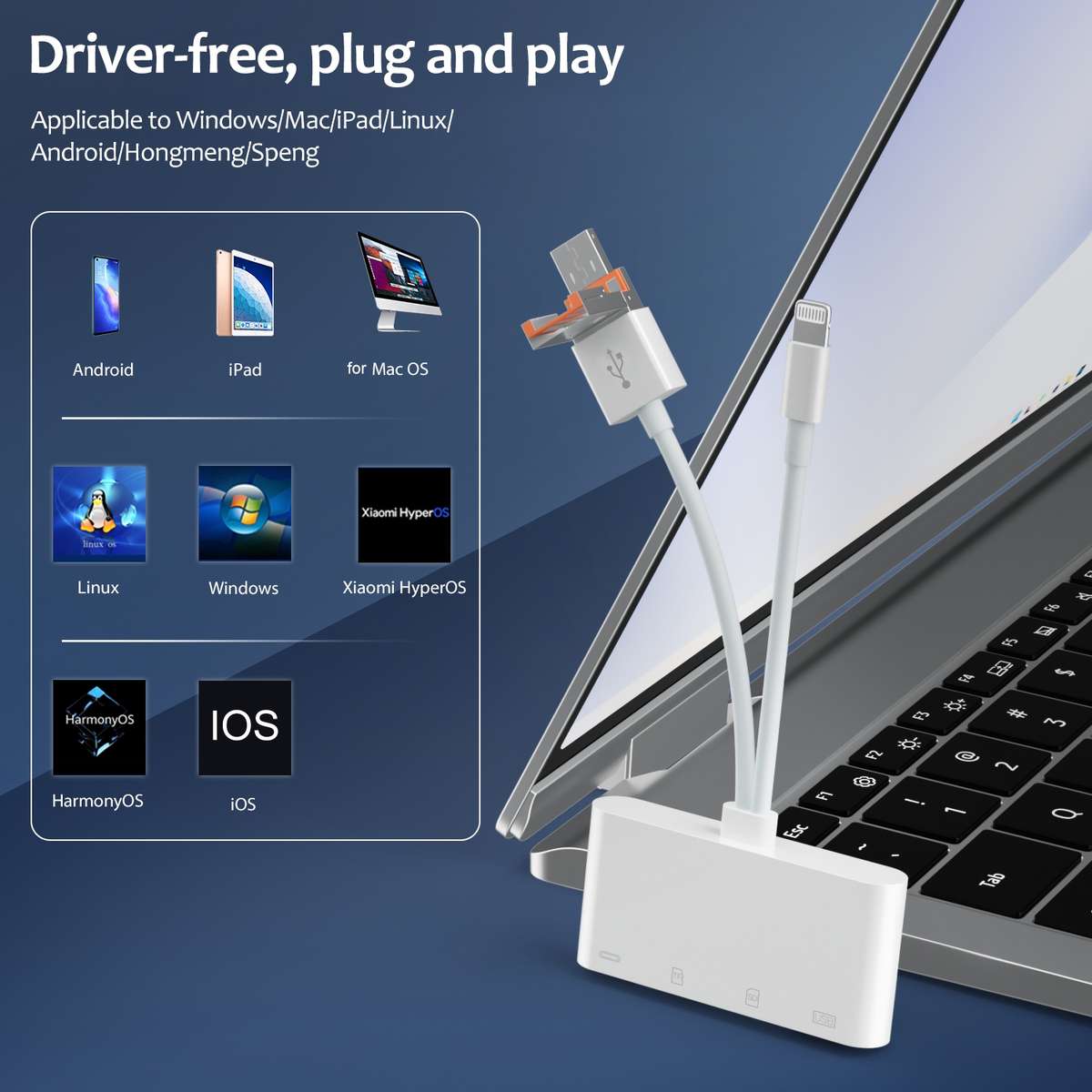 NK-108TL Pro USB-C / Type-C, 8 Pin, USB to USB-C / Type-C, USB, TF, SD Card Multi-func ... (White)