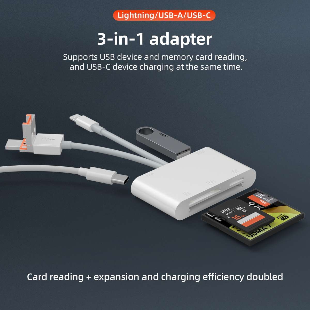 NK-1011TL Pro USB-C / Type-C, 8 Pin, USB to USB-C / Type-C, USB, CF, TF, SD Card Slot ... (White)