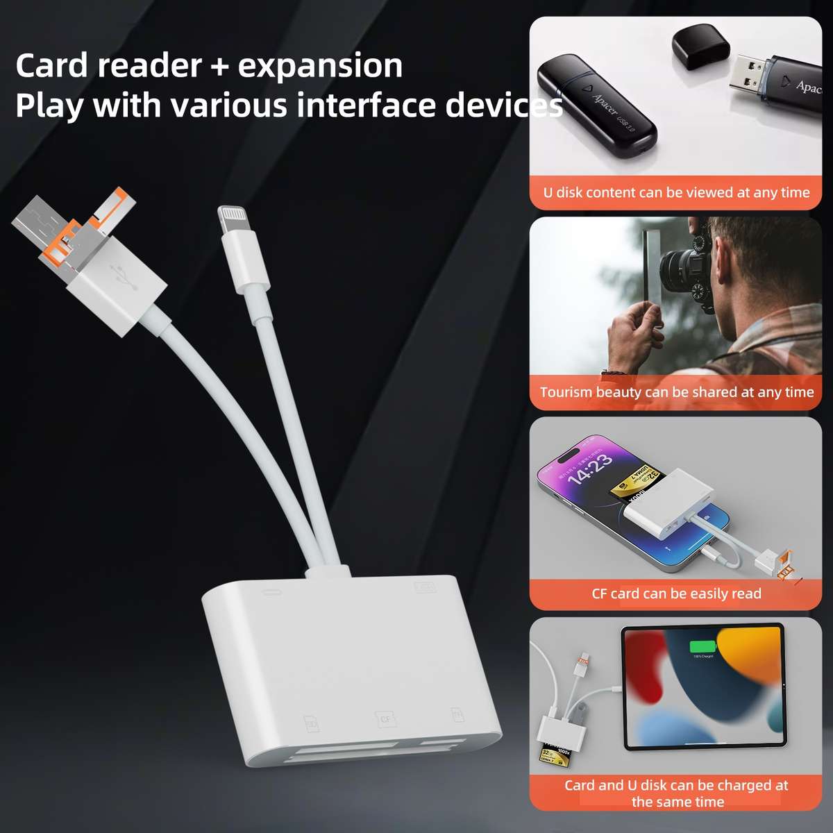 NK-1011TL Pro USB-C / Type-C, 8 Pin, USB to USB-C / Type-C, USB, CF, TF, SD Card Slot ... (White)