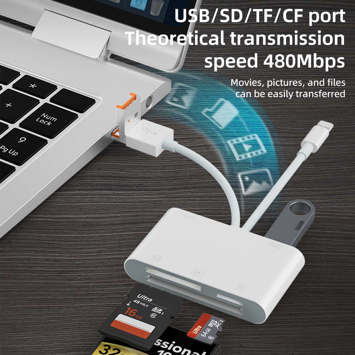NK-1011TL Pro USB-C / Type-C, 8 Pin, USB to USB-C / Type-C, USB, CF, TF, SD Card Slot ... (White)