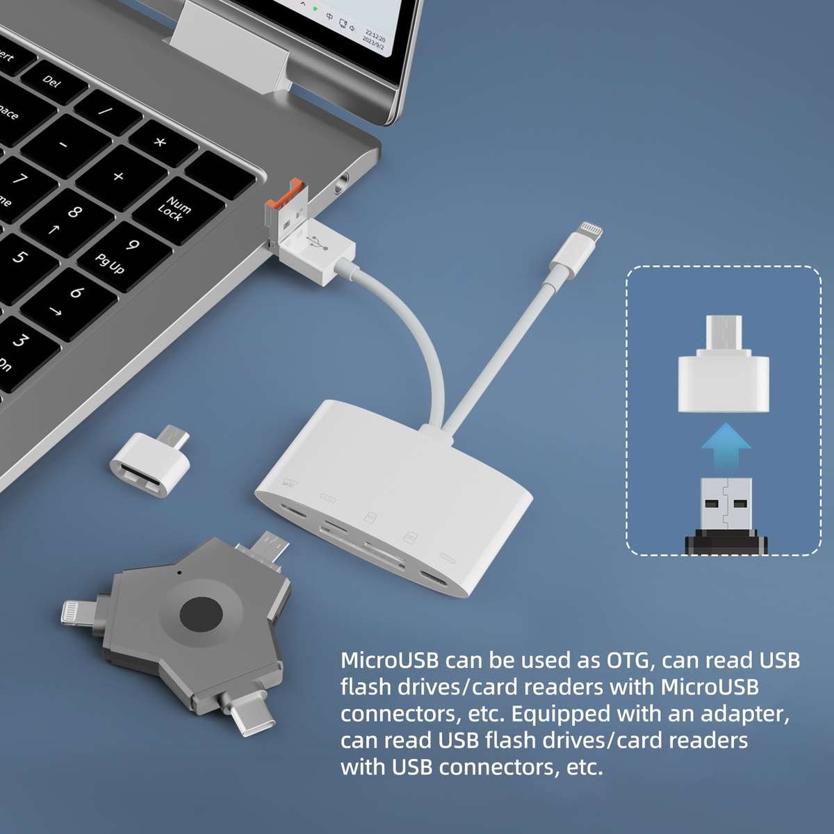 NK-1040TL Pro USB-C / Type-C, 8 Pin, USB to USB-C / Type-C, 8 Pin, Micro USB, TF, SD C ... (White)