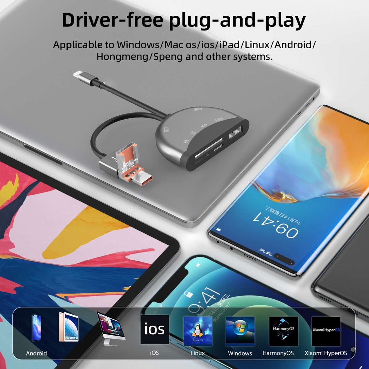 NK-1052TL Pro USB-C / Type-C, 8 Pin, USB to USB-C / Type-C, 3 x USB, TF / SD Card ... (Dark Grey)