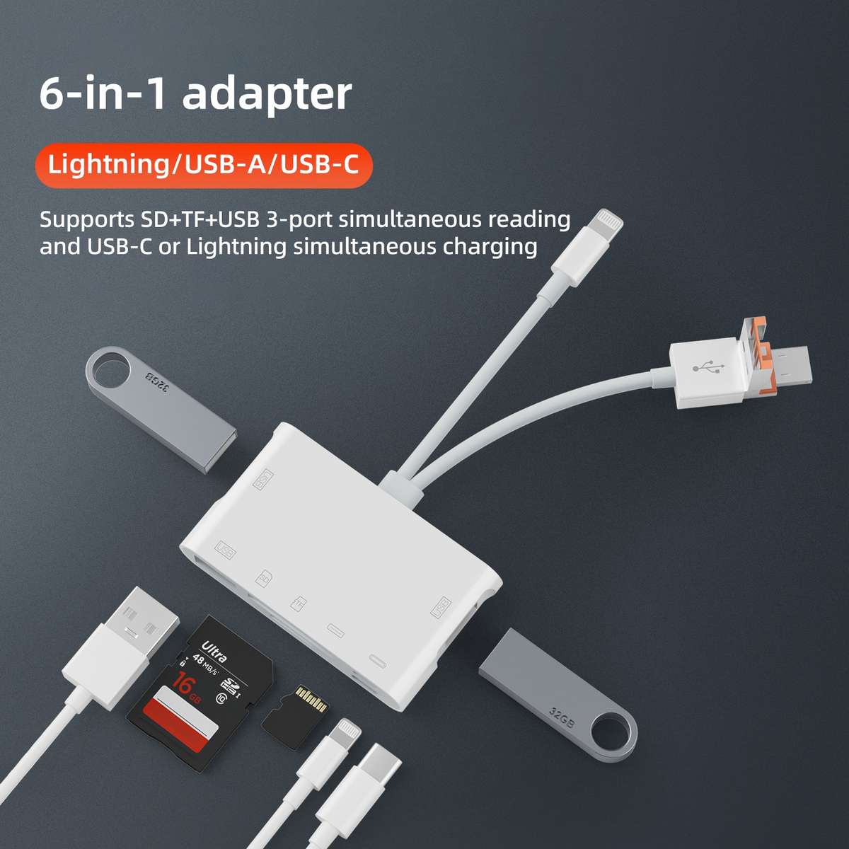 NK-1055TL Pro USB-C / Type-C, 8 Pin, USB to USB-C / Type-C, 8 Pin, 3 x USB, TF / SD Ca ... (White)