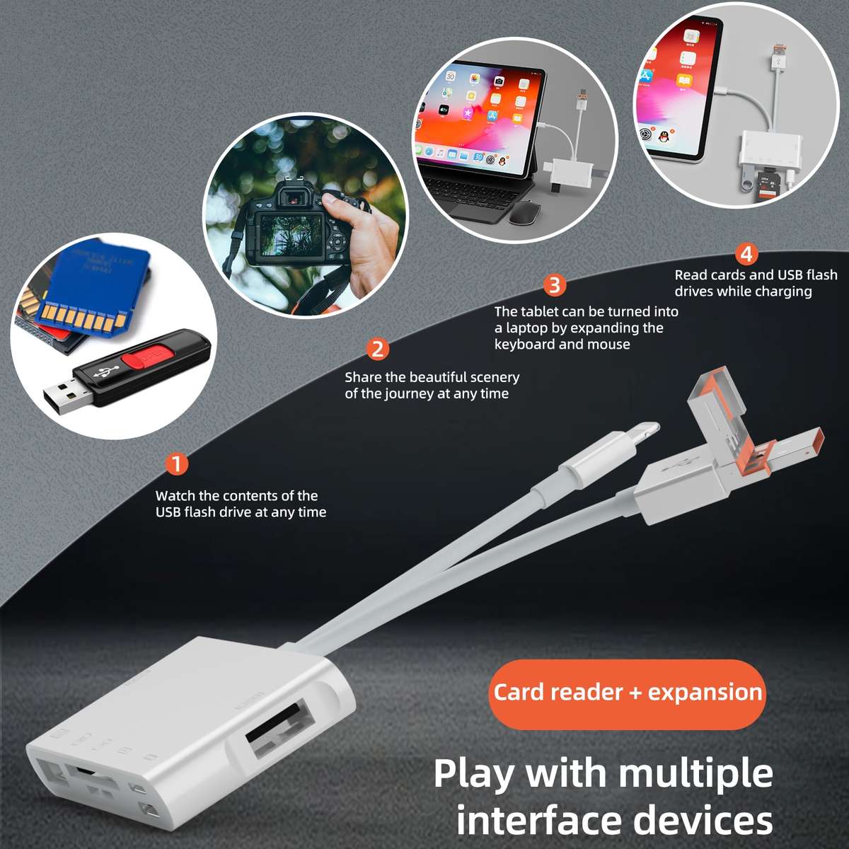 NK-1055TL Pro USB-C / Type-C, 8 Pin, USB to USB-C / Type-C, 8 Pin, 3 x USB, TF / SD Ca ... (White)