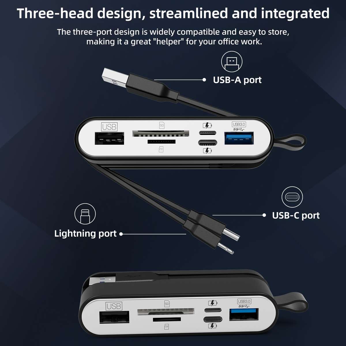 NK-1058 USB-C / Type-C, 8 Pin, USB Interface 6 in 1 Multi-function Adapter(Black)