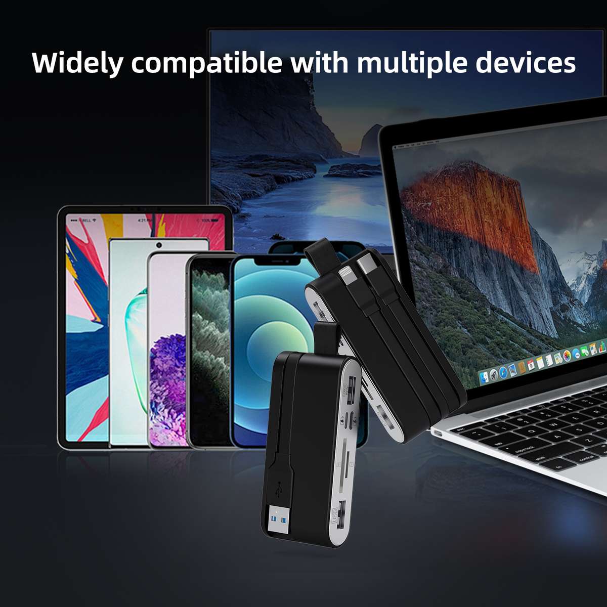 NK-1058 USB-C / Type-C, 8 Pin, USB Interface 6 in 1 Multi-function Adapter(Black)