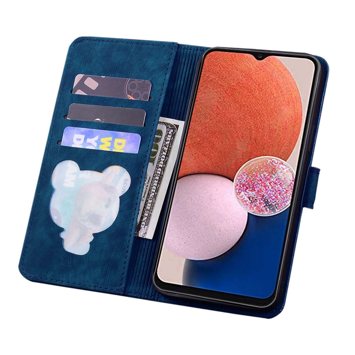 For Samsung Galaxy S24 5G Cartoon Sakura Cat Embossed Leather Phone Case(Royal Blue)