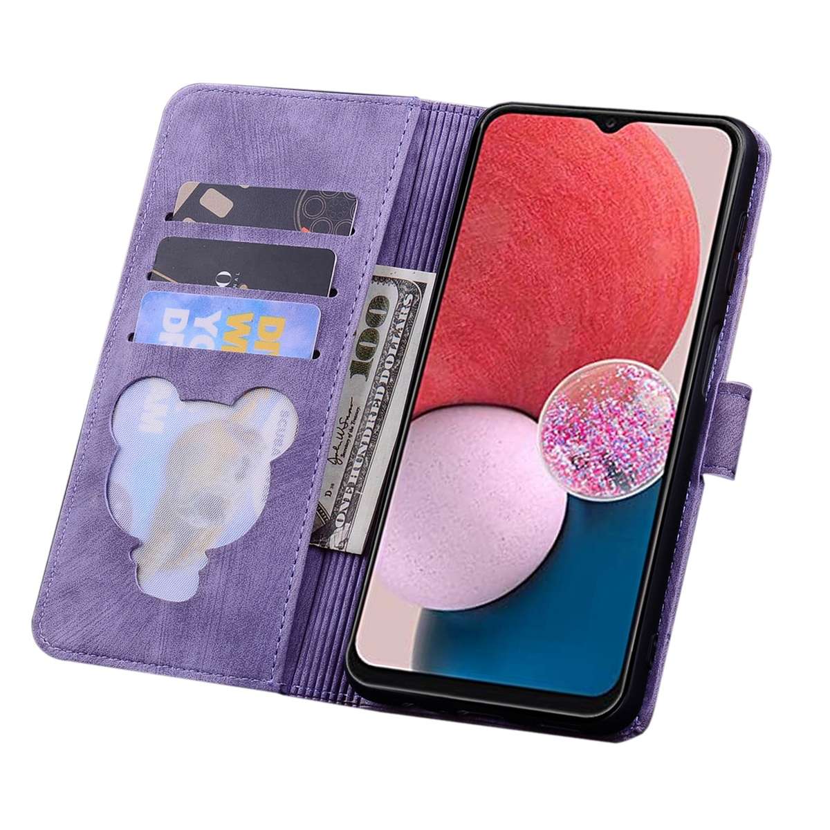 For Samsung Galaxy S24 5G Cartoon Sakura Cat Embossed Leather Phone Case(Purple)