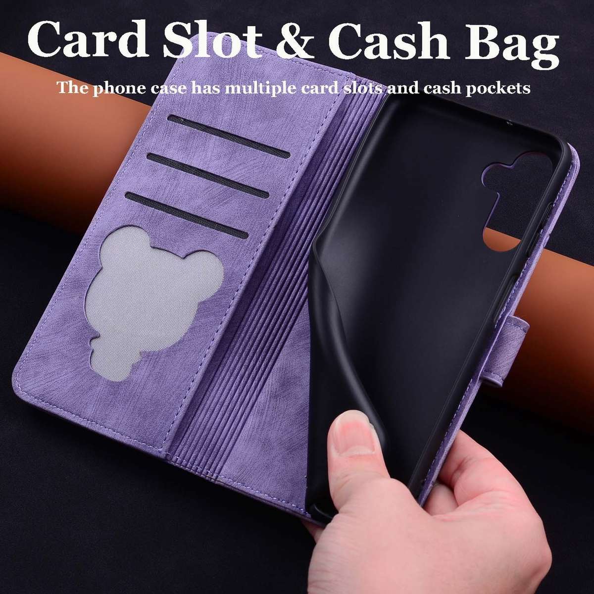 For Samsung Galaxy S24 5G Cartoon Sakura Cat Embossed Leather Phone Case(Purple)