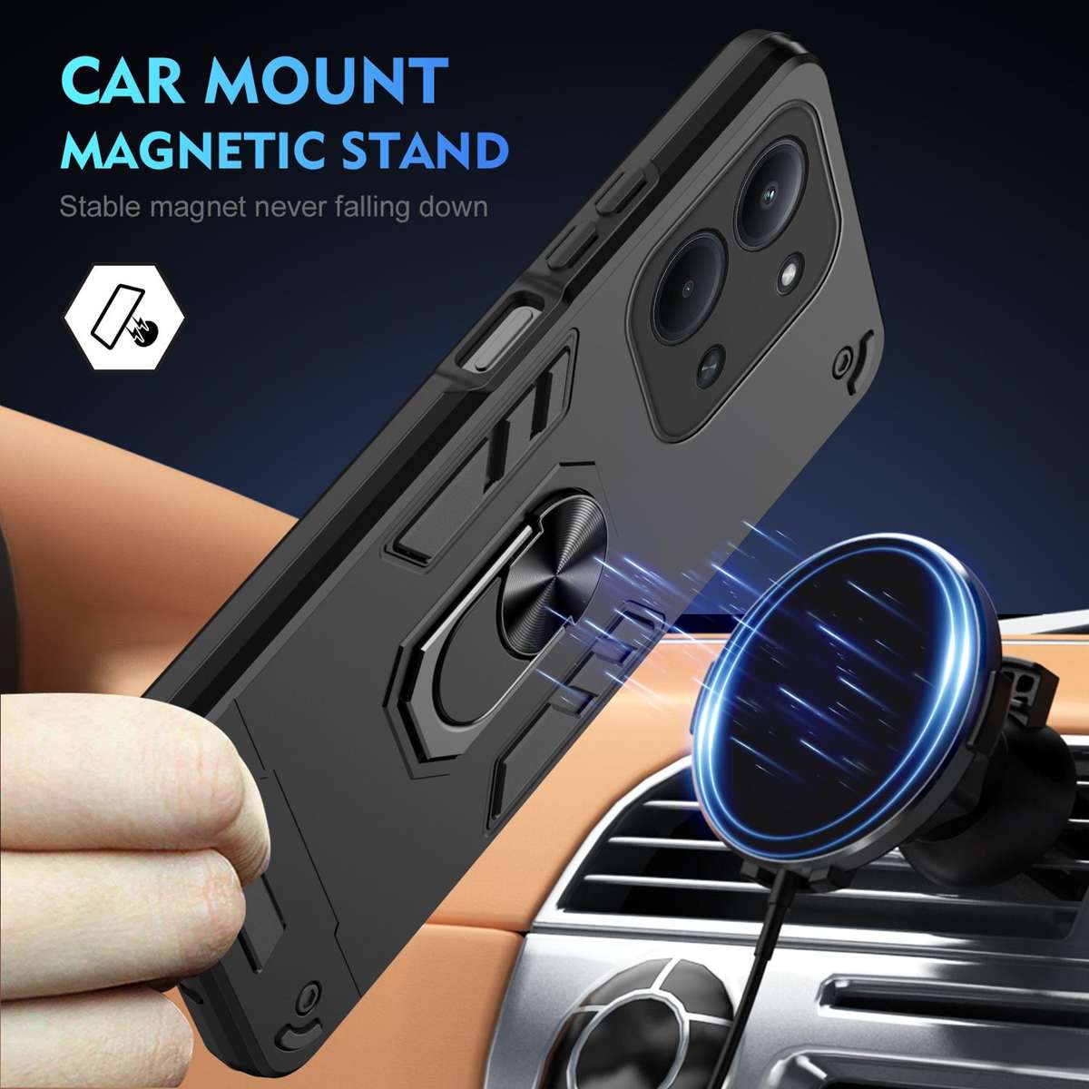 For Redmi 15C 5G / 4G Global 171mm / Poco C85 4G Shockproof Metal Ring Holder Phone Case(Black)
