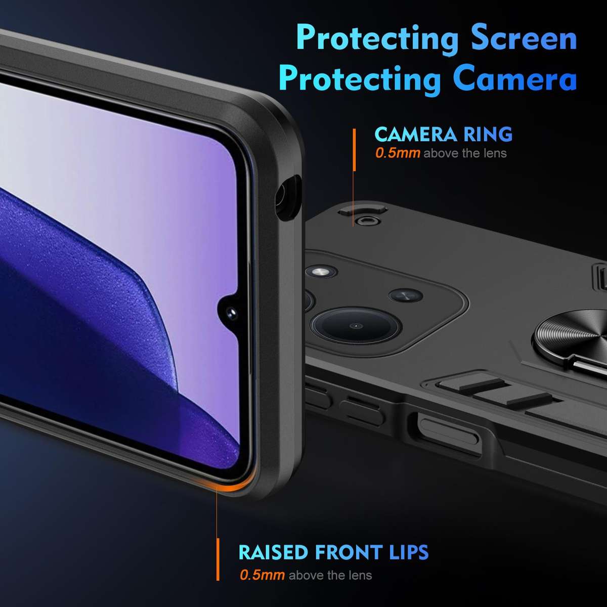 For Redmi 15C 5G / 4G Global 171mm / Poco C85 4G Shockproof Metal Ring Holder Phone Case(Black)
