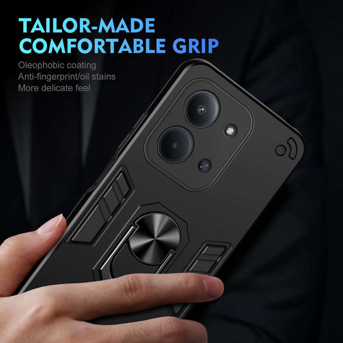 For Redmi 15C 5G / 4G Global 171mm / Poco C85 4G Shockproof Metal Ring Holder Phone Case(Black)