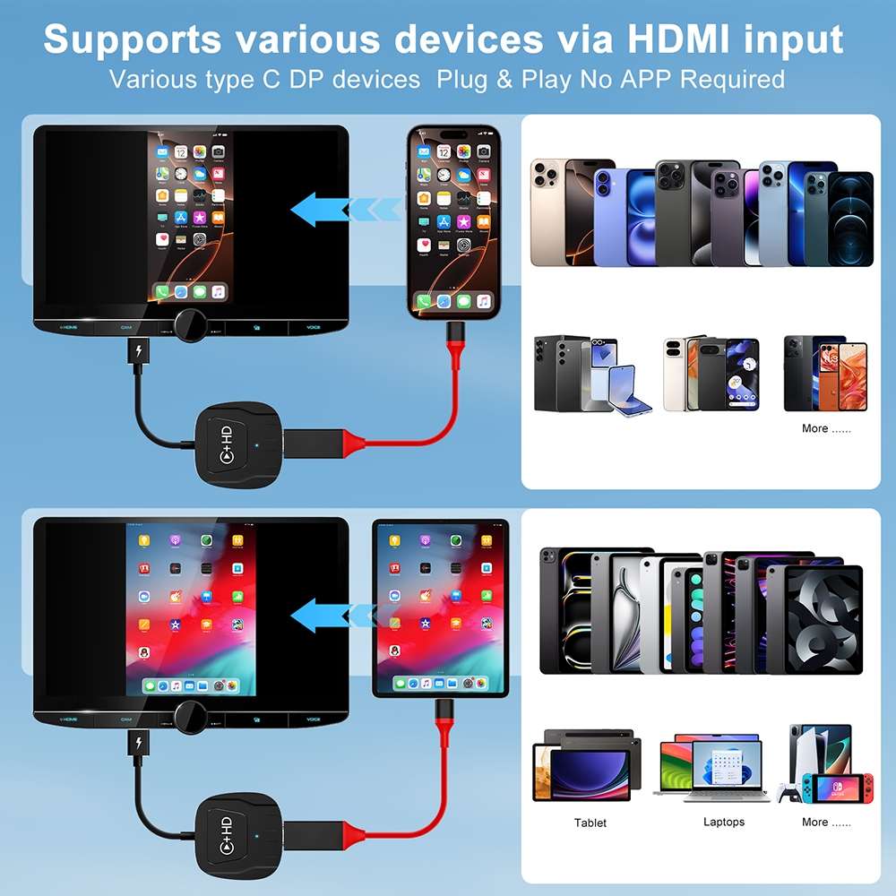 USB and HDMI Wired to Wireless CarPlay Auto Adapter, Specification:Square(Black)