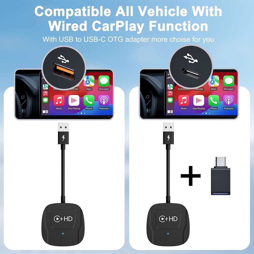 USB and HDMI Wired to Wireless CarPlay Auto Adapter, Specification:Square(Black)