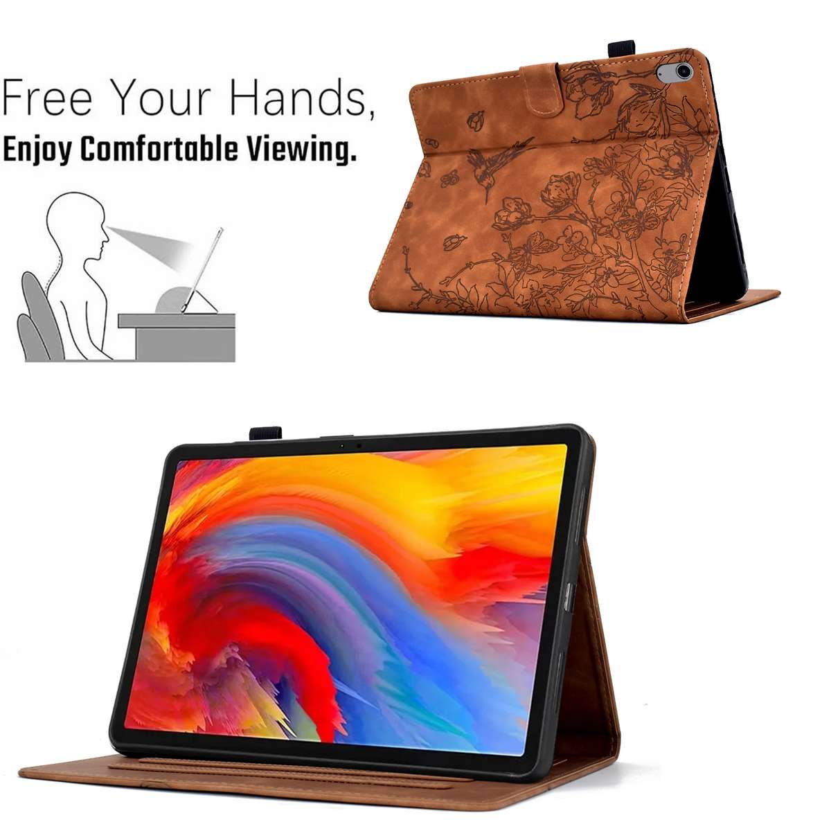 For iPad mini 2024 / mini 6 Flowers and Bird Embossed Smart Leather Tablet Case(Brown)