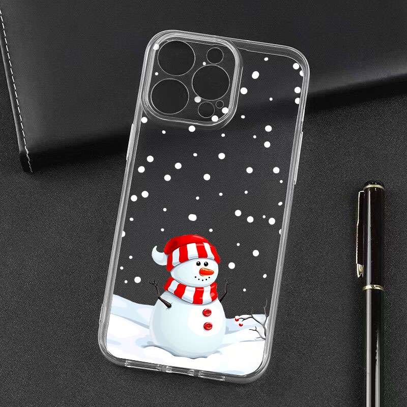 For iPhone 16 Pro Max Christmas Painted Pattern TPU Transparent Phone Case(Snowman)