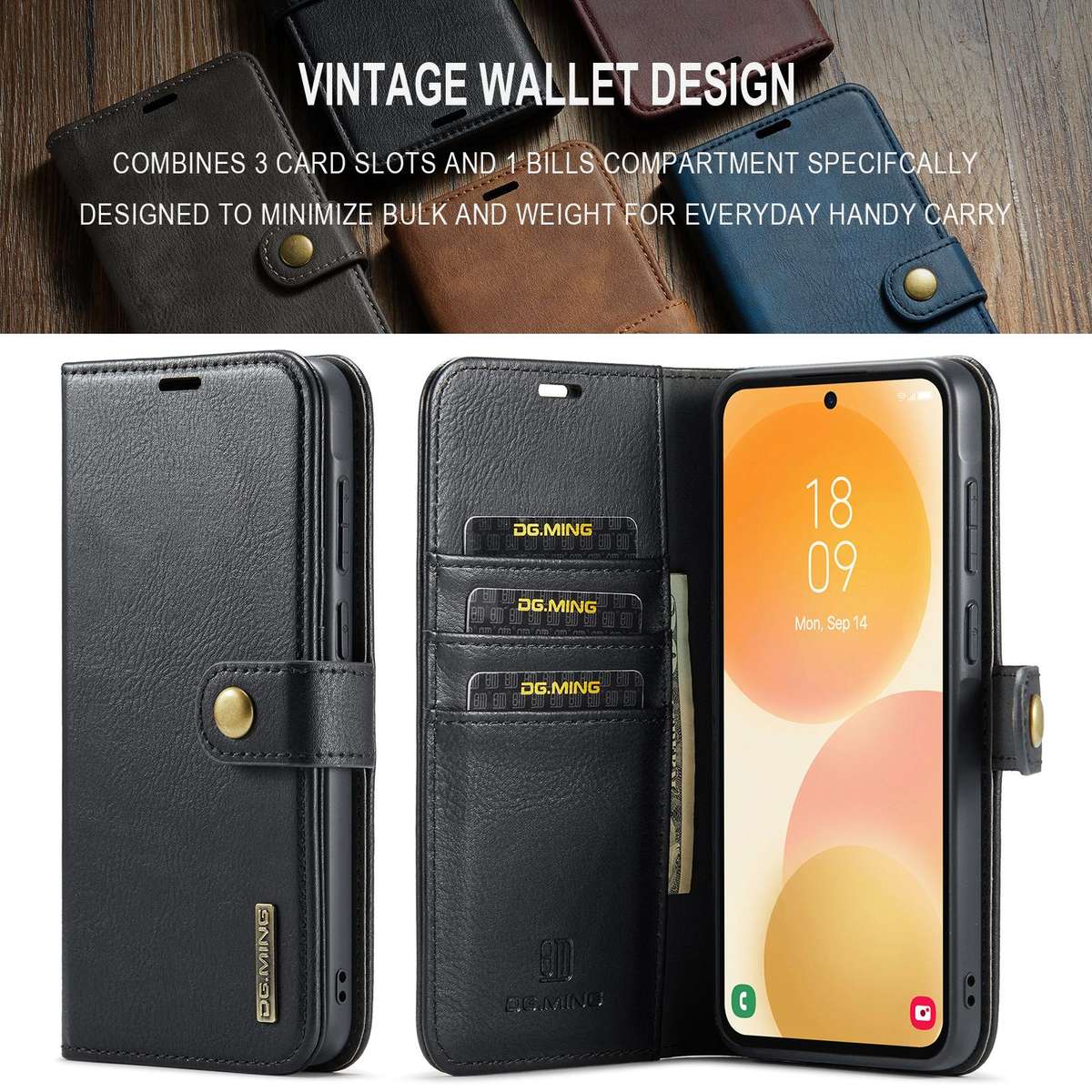 For Samsung Galaxy A57 5G DG.MING Crazy Horse Texture Detachable Magnetic Leather Case(Black)