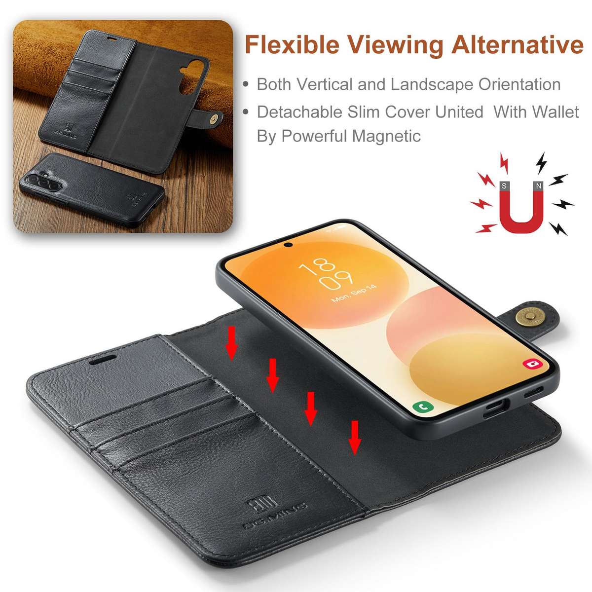 For Samsung Galaxy A57 5G DG.MING Crazy Horse Texture Detachable Magnetic Leather Case(Black)