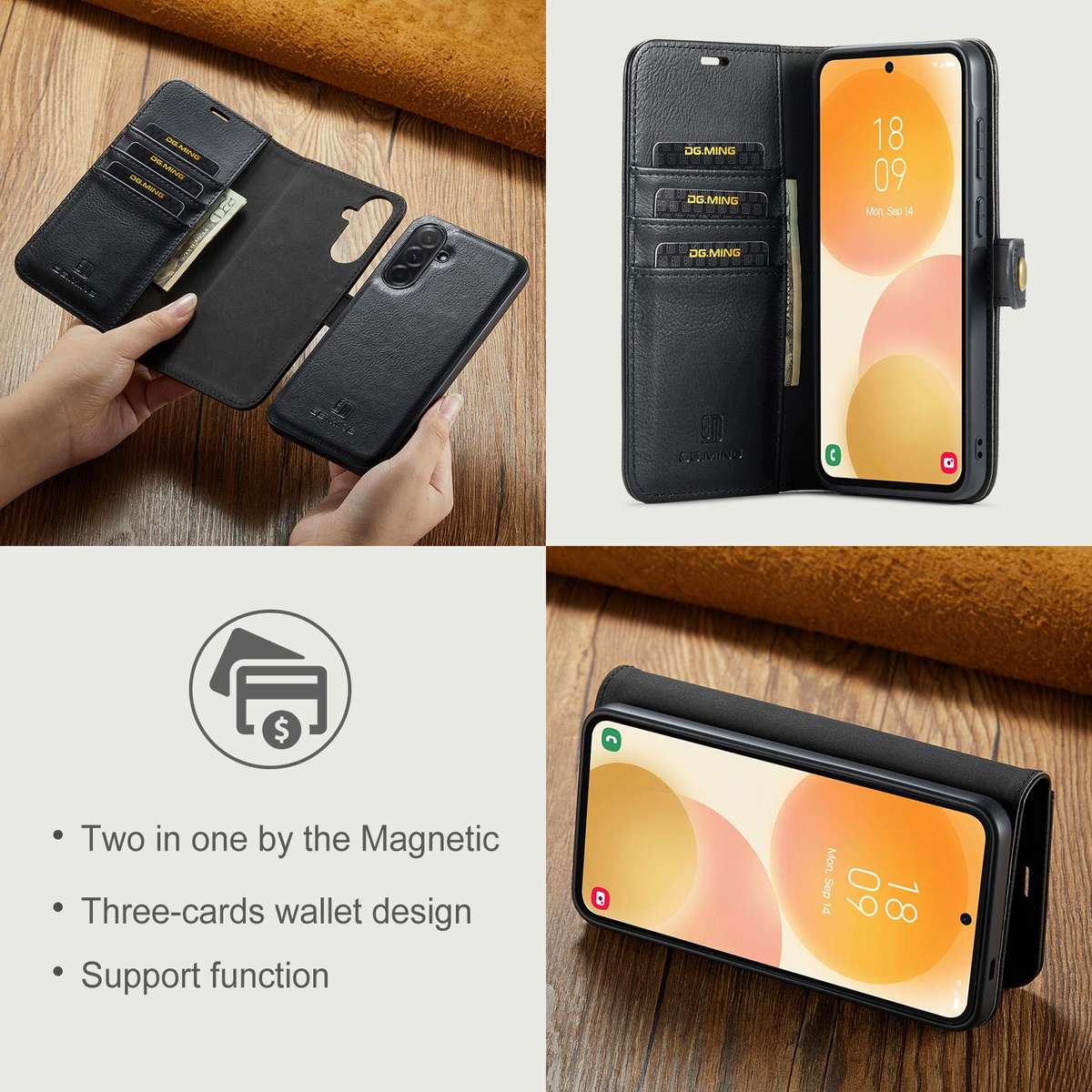 For Samsung Galaxy A57 5G DG.MING Crazy Horse Texture Detachable Magnetic Leather Case(Black)
