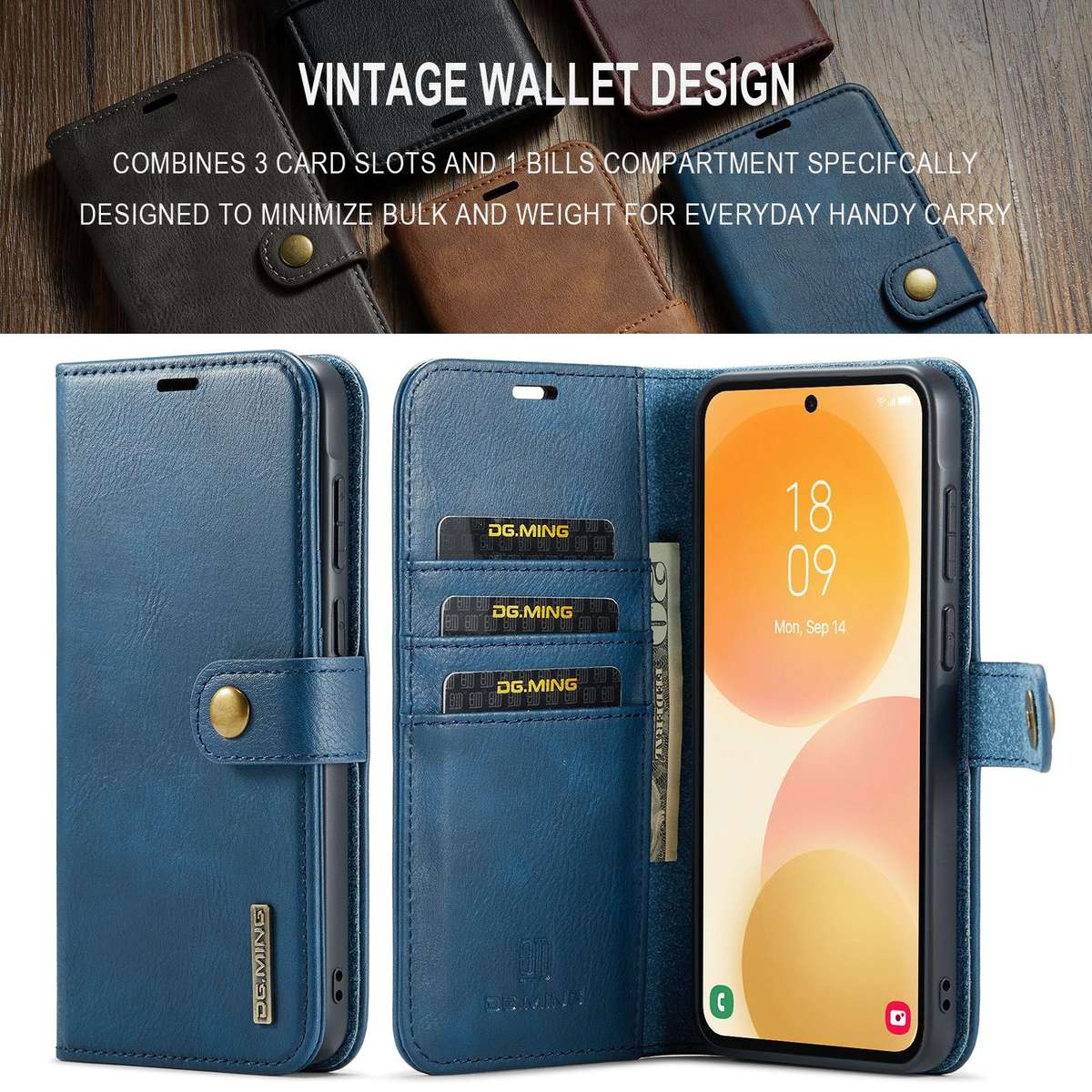 For Samsung Galaxy A57 5G DG.MING Crazy Horse Texture Detachable Magnetic Leather Case(Blue)