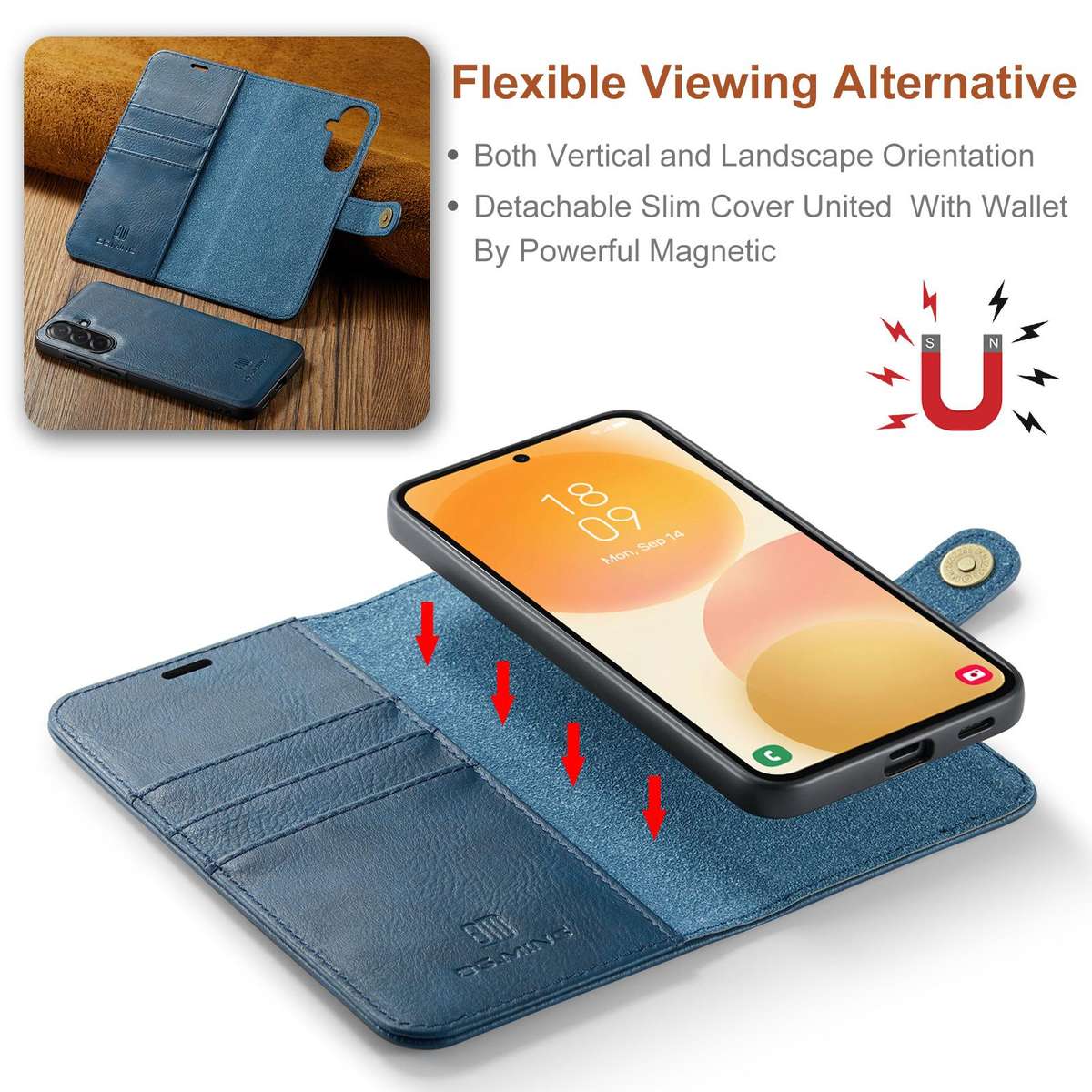 For Samsung Galaxy A57 5G DG.MING Crazy Horse Texture Detachable Magnetic Leather Case(Blue)