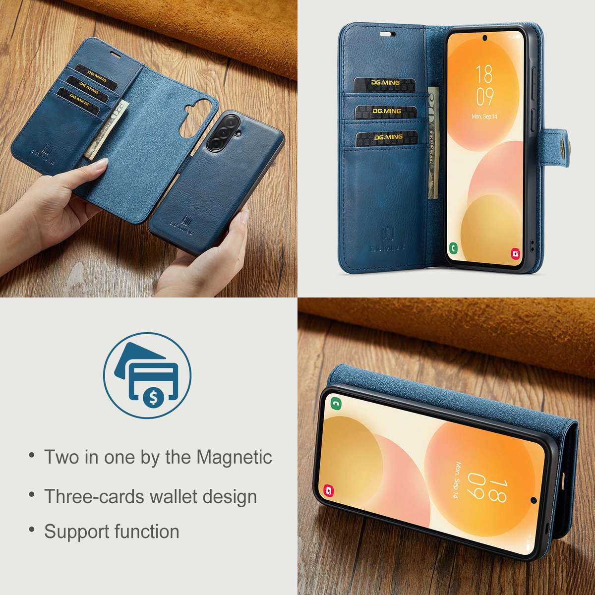 For Samsung Galaxy A57 5G DG.MING Crazy Horse Texture Detachable Magnetic Leather Case(Blue)