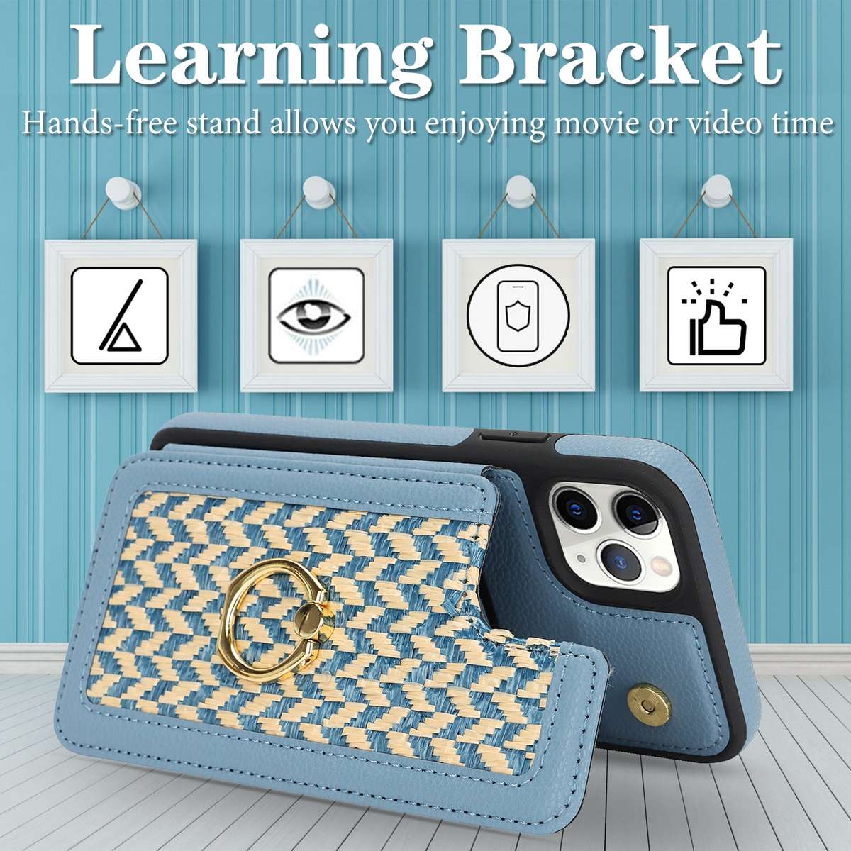 For iPhone 11 Pro Max Double Bckle Card Slot Full Coverage Phone Case with Cross-body Strap(Black)