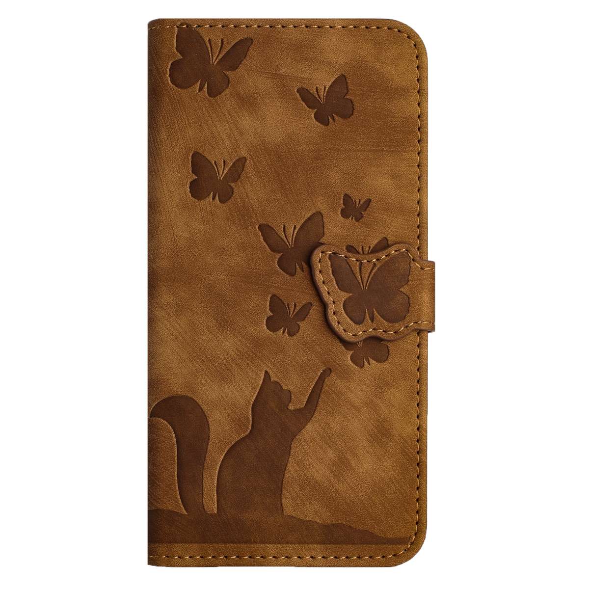 For Samsung Galaxy S25 Ultra 5G Butterfly Cat Embossing Flip Leather Phone Case(Brown)