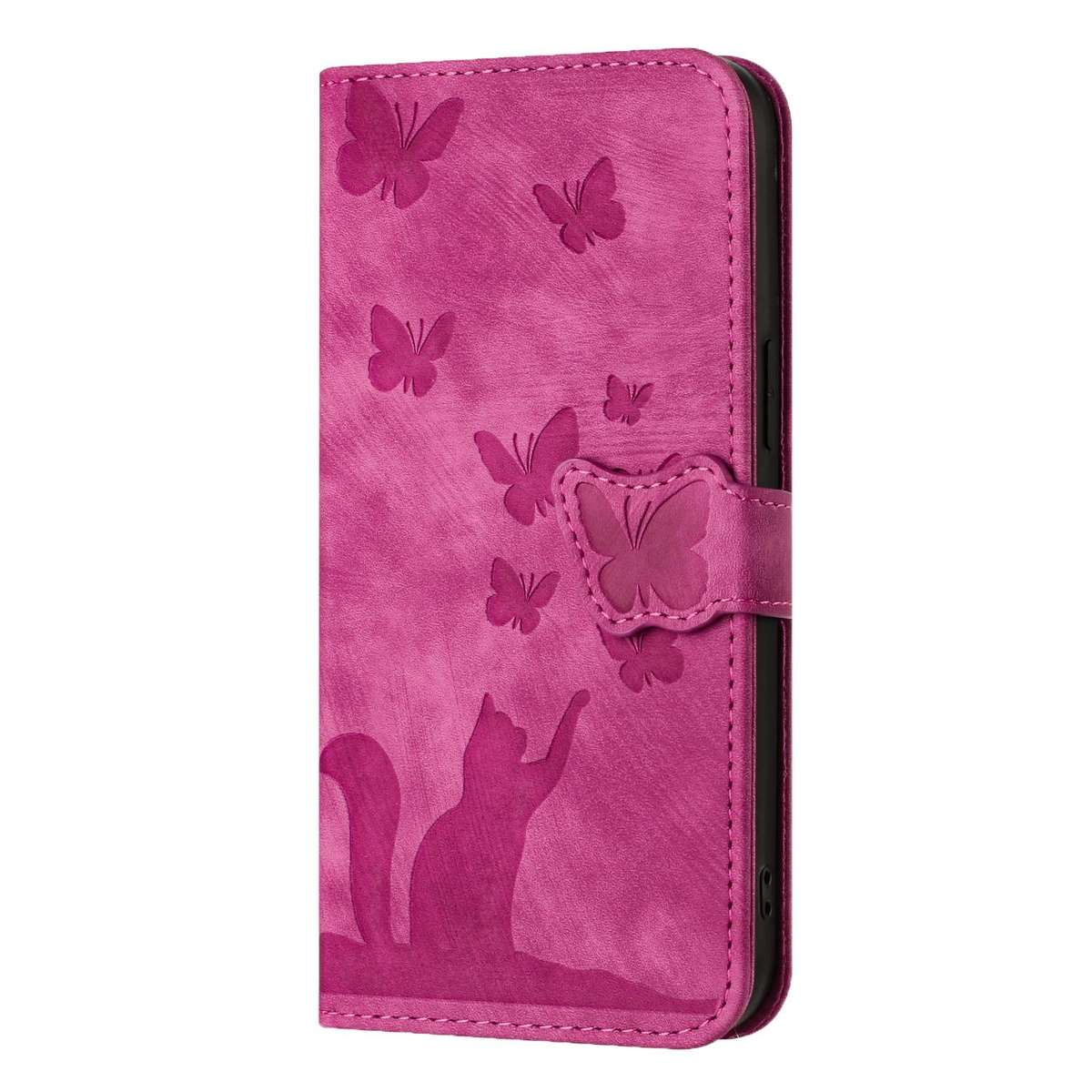 For Redmi A4 5G Butterfly Cat Embossing Flip Leather Phone Case(Pink)