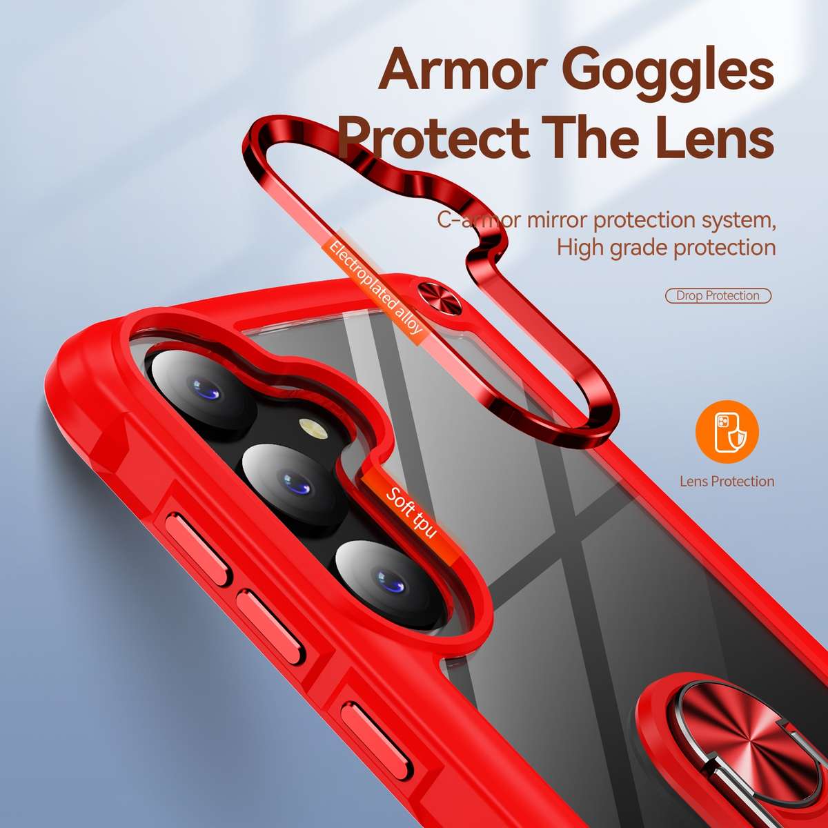 For Samsung Galaxy S25 5G TPU + PC Lens Protection Phone Case with Ring Holder(Red)